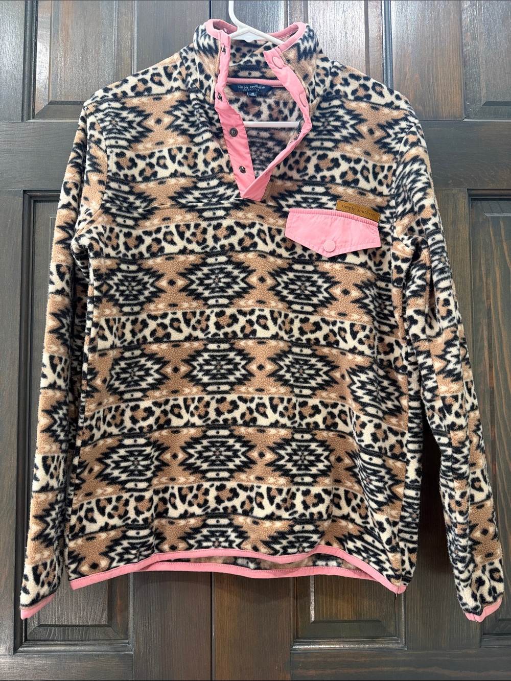 Simply Southern Pink Trim Leopard & Aztec Fleece Pullover
